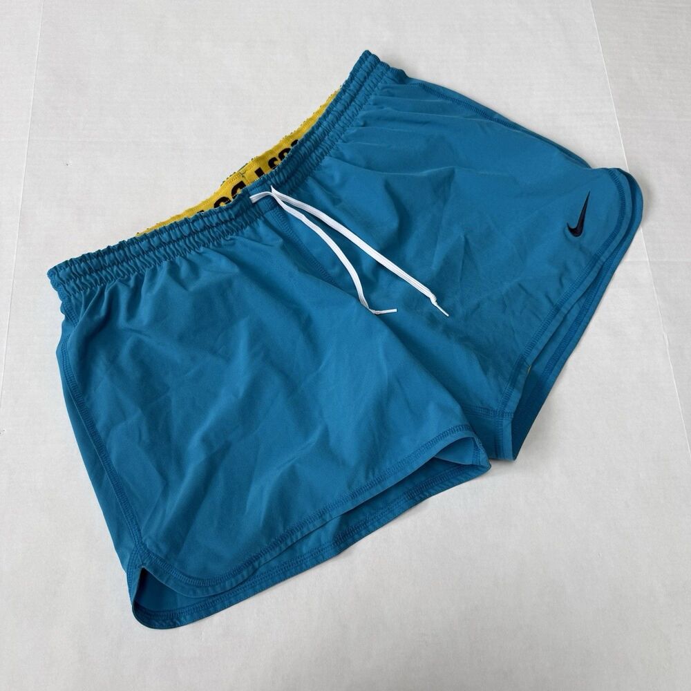 Nike Women’s Dri-Fit Shorts Size Large Blue Yellow Lined Athletic Running Gym